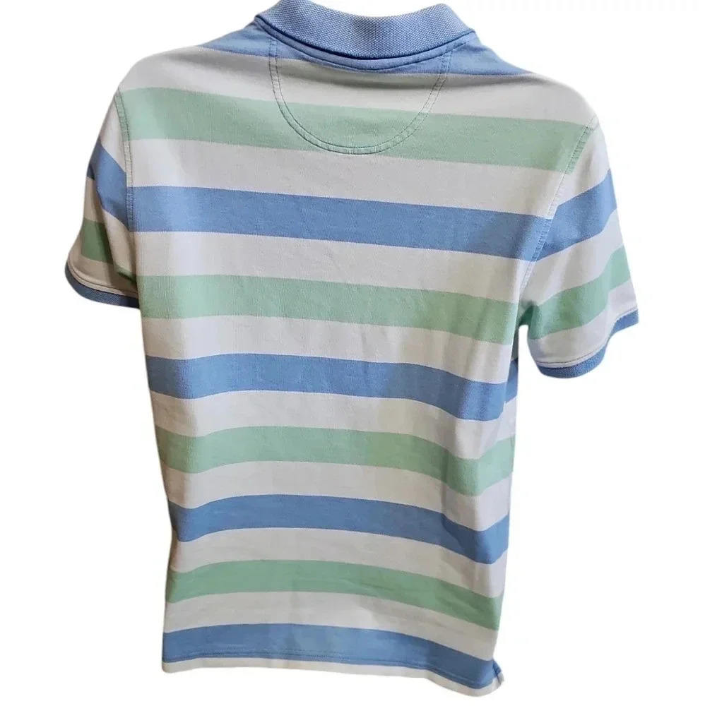 IZOD Advantage Performance Striped Polo Men Medium Blue Green Preppy Golf Y2K - Picture 3 of 7